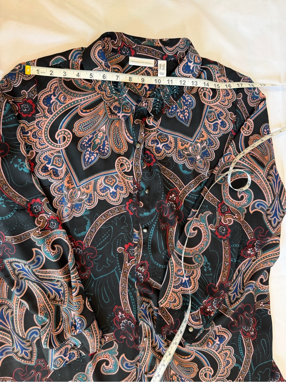 Canon Black Paisley Button-Down Shirt with Red and Tan Accents - Picture 5 of 11